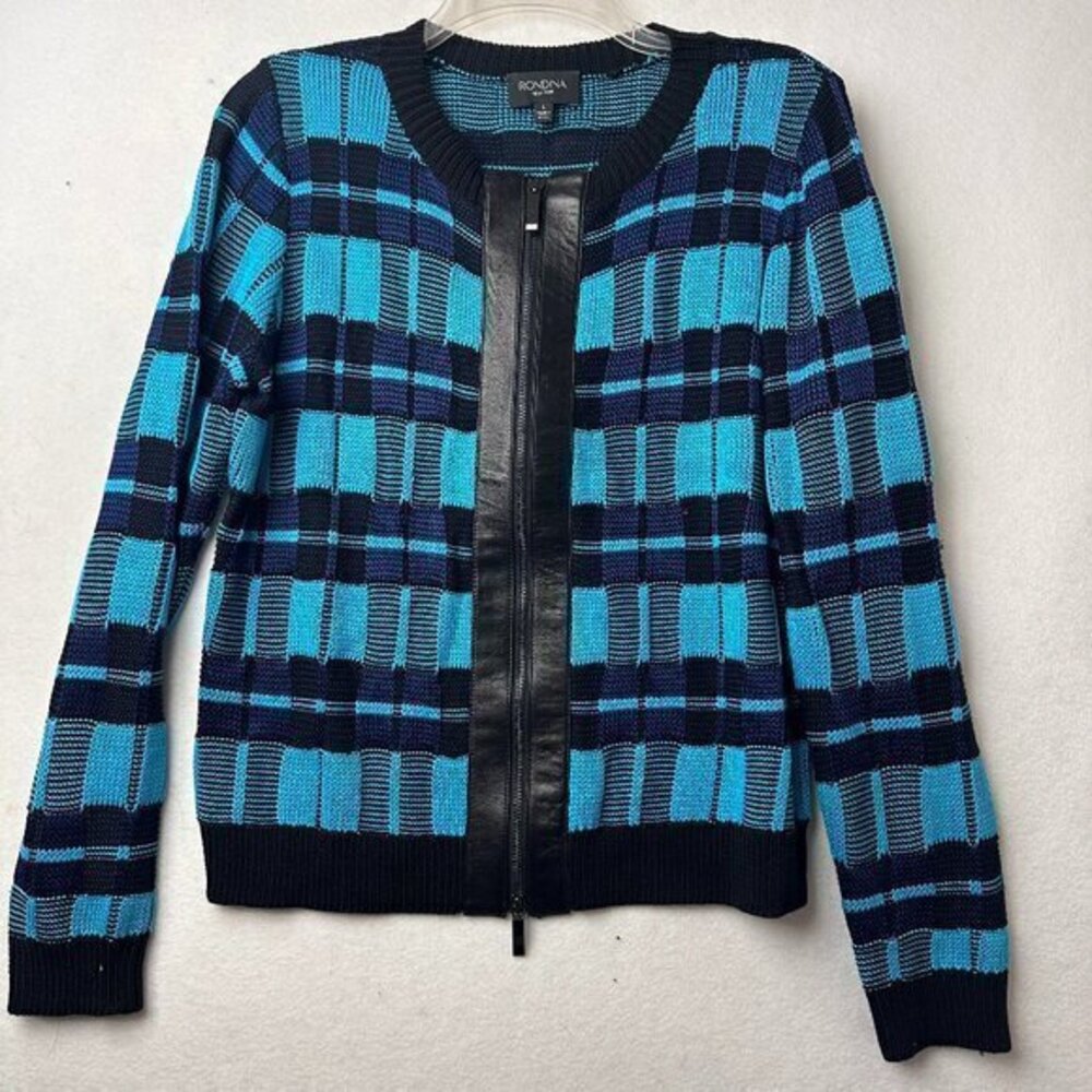 Rondina NY Luxury Women's Silk, Cotton & Real Leather Trim Zippered Cardigan